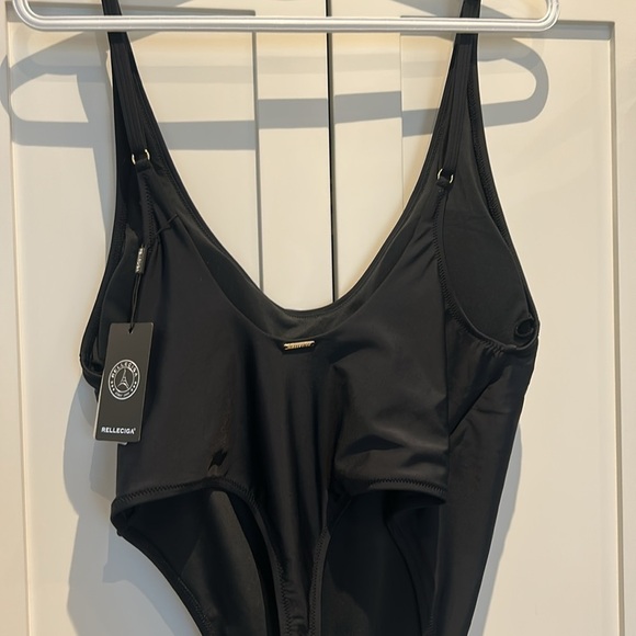 RELLECIGA Black High Cut Low Back One Piece Thong Swimsuit for Women - Picture 5 of 14